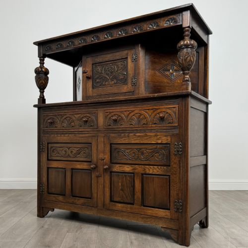 ANTIQUE 20TH CENTURY COURT CUPBOARD IN OAK - ADDITIONAL PHOTO 2