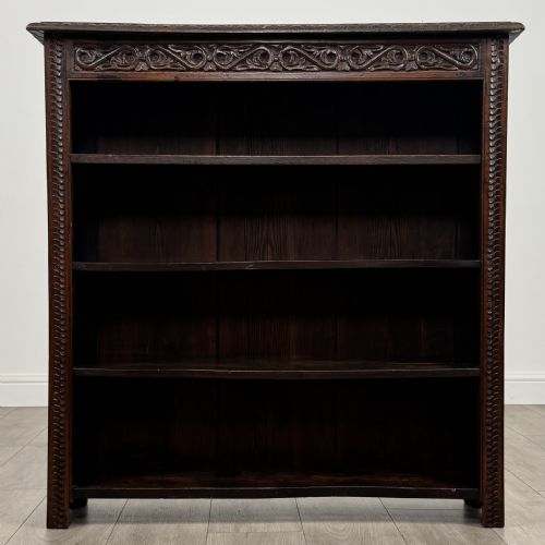 ANTIQUE 19TH CENTURY SMALL CARVED OAK BOOKCASE - ADDITIONAL PHOTO 1
