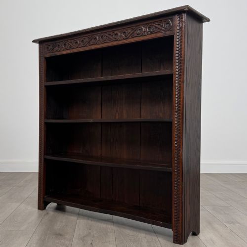 ANTIQUE 19TH CENTURY SMALL CARVED OAK BOOKCASE - ADDITIONAL PHOTO 2