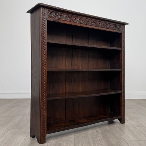 ANTIQUE 19TH CENTURY SMALL CARVED OAK BOOKCASE - ADDITIONAL PHOTO 8