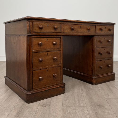 ANTIQUE 19TH CENTURY PEDESTAL DESK IN OAK - ADDITIONAL PHOTO 7