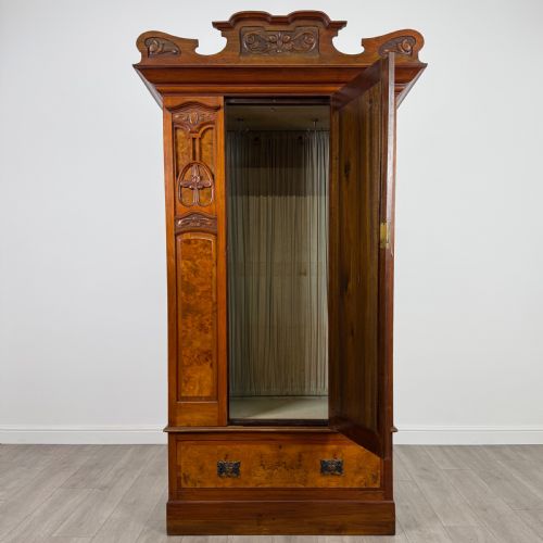 ANTIQUE 20TH CENTURY ART NOUVEAU STYLE WARDROBE IN BURR WALNUT - ADDITIONAL PHOTO 1