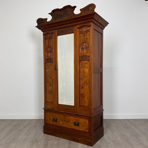 ANTIQUE 20TH CENTURY ART NOUVEAU STYLE WARDROBE IN BURR WALNUT - ADDITIONAL PHOTO 11