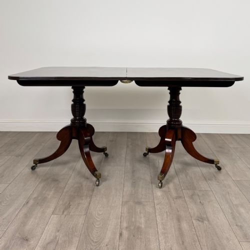 ANTIQUE 20TH CENTURY TWIN PEDESTAL DINING TABLE IN MAHOGANY - ADDITIONAL PHOTO 3