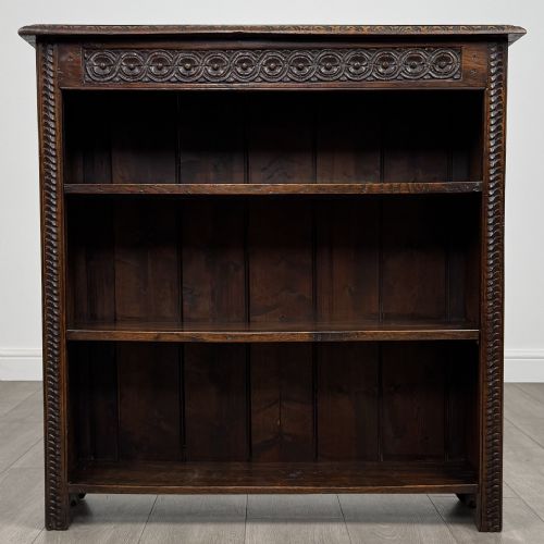ANTIQUE 19TH CENTURY SMALL CARVED OAK BOOKCASE - ADDITIONAL PHOTO 1