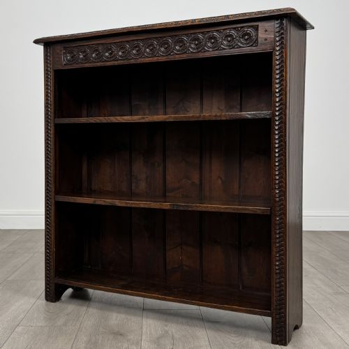 ANTIQUE 19TH CENTURY SMALL CARVED OAK BOOKCASE - ADDITIONAL PHOTO 2