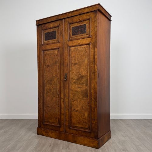 ANTIQUE 19TH CENTURY FINE QUALITY BURR WALNUT WARDROBE - ADDITIONAL PHOTO 2