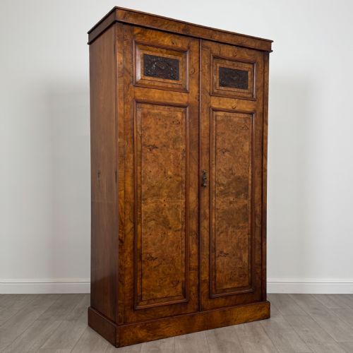 ANTIQUE 19TH CENTURY FINE QUALITY BURR WALNUT WARDROBE - ADDITIONAL PHOTO 8