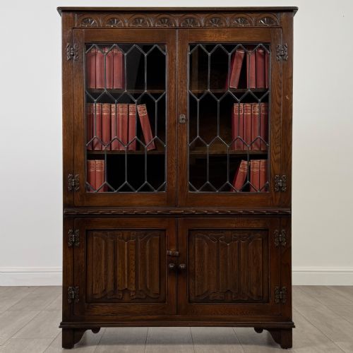 antique 20th century good quality display cabinet in oak - CATEGORY: ANTIQUE BOOKCASES - DATED EDWARDIAN