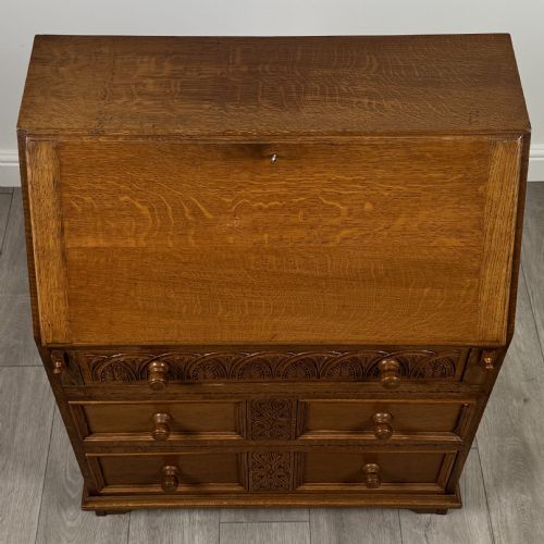 ANTIQUE 20TH CENTURY GOOD QUALITY OAK BUREAU - ADDITIONAL PHOTO 9