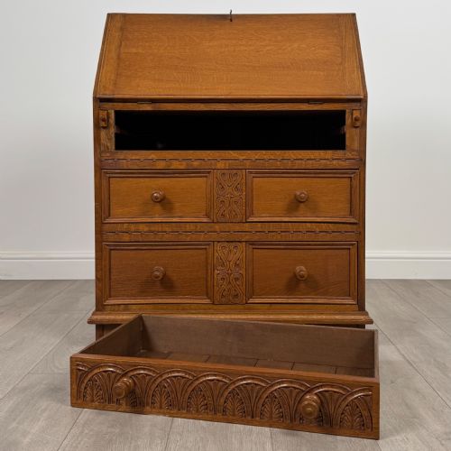 ANTIQUE 20TH CENTURY GOOD QUALITY OAK BUREAU - ADDITIONAL PHOTO 11