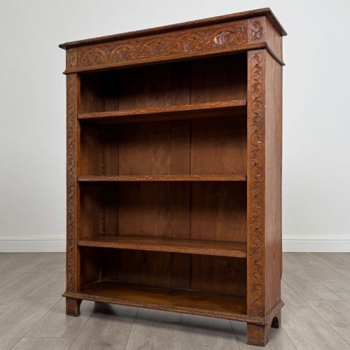 ANTIQUE 19TH CENTURY CARVED OAK OPEN BOOKCASE - ADDITIONAL PHOTO 2