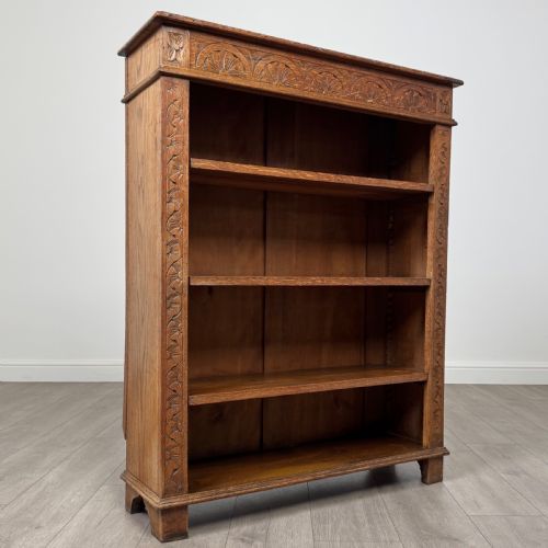 ANTIQUE 19TH CENTURY CARVED OAK OPEN BOOKCASE - ADDITIONAL PHOTO 8