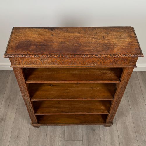 ANTIQUE 19TH CENTURY CARVED OAK OPEN BOOKCASE - ADDITIONAL PHOTO 9