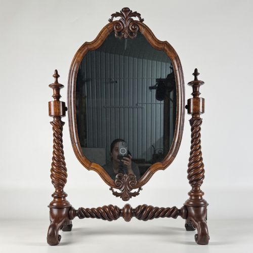 ANTIQUE 19TH CENTURY FINE QUALITY DRESSING MIRROR IN WALNUT - ADDITIONAL PHOTO 1