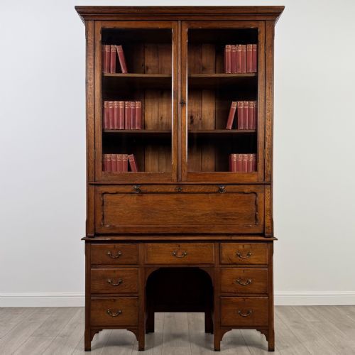 antique 19th century unique secretaire bookcase in oak - CATEGORY: ANTIQUE BOOKCASES - DATED VICTORIAN