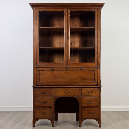 ANTIQUE 19TH CENTURY UNIQUE SECRETAIRE BOOKCASE IN OAK - ADDITIONAL PHOTO 1