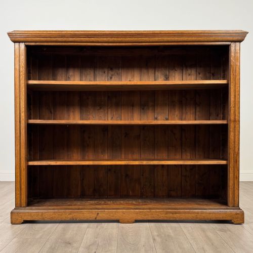 ANTIQUE 19TH CENTURY FINE QUALITY LARGE OPEN BOOKCASE IN OAK - ADDITIONAL PHOTO 1