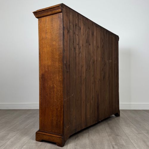 ANTIQUE 19TH CENTURY FINE QUALITY LARGE OPEN BOOKCASE IN OAK - ADDITIONAL PHOTO 4