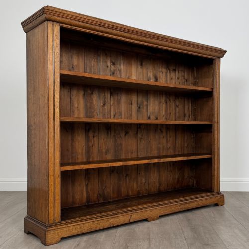 ANTIQUE 19TH CENTURY FINE QUALITY LARGE OPEN BOOKCASE IN OAK - ADDITIONAL PHOTO 8
