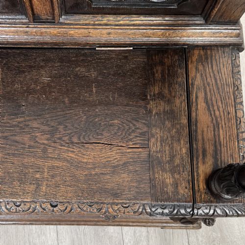 ANTIQUE 19TH CENTURY FINE QUALITY CARVED OAK SETTLE - ADDITIONAL PHOTO 12