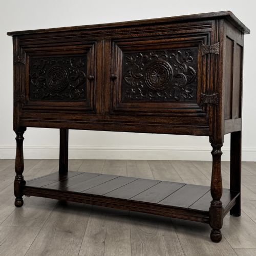 ANTIQUE 18TH CENTURY GOOD QUALITY CARVED OAK CUPBOARD - ADDITIONAL PHOTO 2