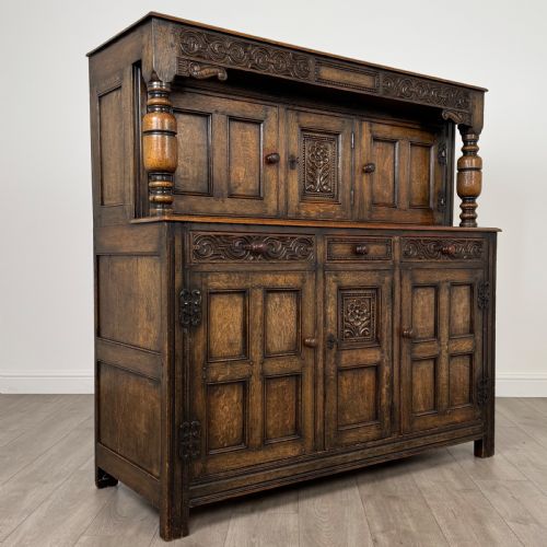 ANTIQUE 20TH CENTURY FINE QUALITY COURT CUPBOARD IN OAK - ADDITIONAL PHOTO 8