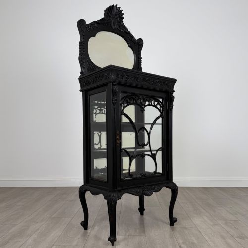 ANTIQUE 19TH CENTURY GOOD QUALITY EBONISED DISPLAY CABINET - ADDITIONAL PHOTO 8