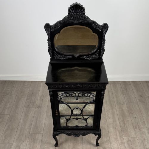 ANTIQUE 19TH CENTURY GOOD QUALITY EBONISED DISPLAY CABINET - ADDITIONAL PHOTO 9