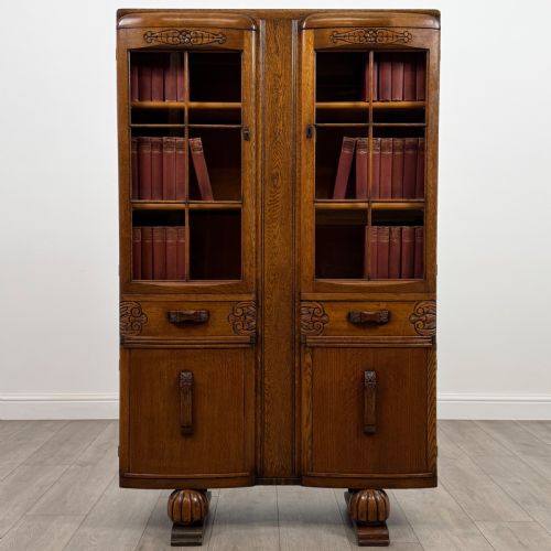 antique 20th century good quality oak display cabinet - CATEGORY: ANTIQUE CABINETS - DATED EDWARDIAN