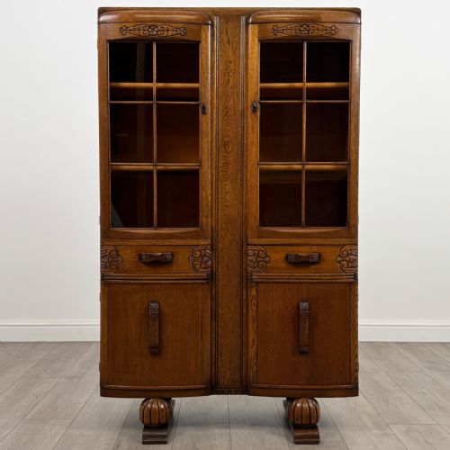 ANTIQUE 20TH CENTURY GOOD QUALITY OAK DISPLAY CABINET - ADDITIONAL PHOTO 1