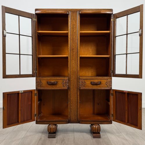 ANTIQUE 20TH CENTURY GOOD QUALITY OAK DISPLAY CABINET - ADDITIONAL PHOTO 2
