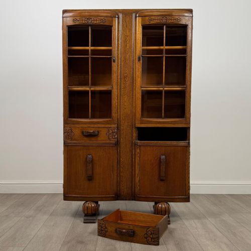 ANTIQUE 20TH CENTURY GOOD QUALITY OAK DISPLAY CABINET - ADDITIONAL PHOTO 11