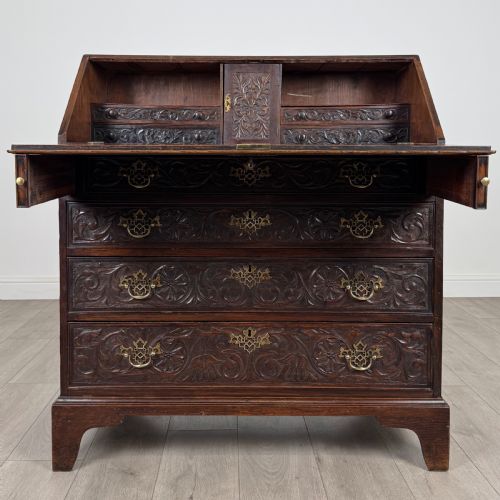 ANTIQUE 18TH CENTURY HEAVILY CARVED OAK BUREAU - ADDITIONAL PHOTO 1