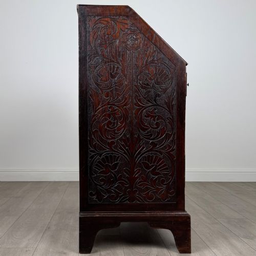 ANTIQUE 18TH CENTURY HEAVILY CARVED OAK BUREAU - ADDITIONAL PHOTO 7