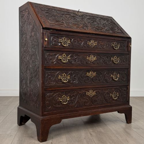ANTIQUE 18TH CENTURY HEAVILY CARVED OAK BUREAU - ADDITIONAL PHOTO 8