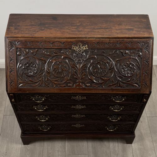 ANTIQUE 18TH CENTURY HEAVILY CARVED OAK BUREAU - ADDITIONAL PHOTO 9