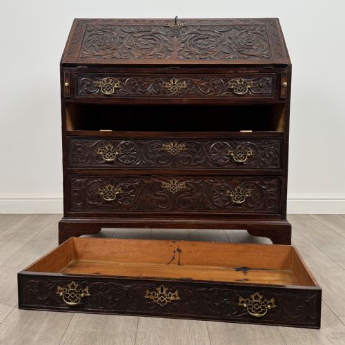 ANTIQUE 18TH CENTURY HEAVILY CARVED OAK BUREAU - ADDITIONAL PHOTO 11