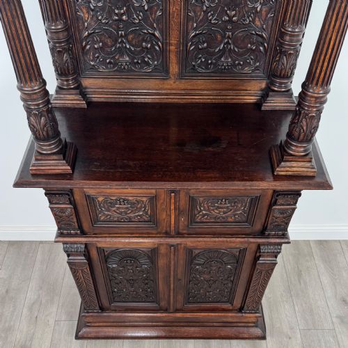 ANTIQUE 19TH CENTURY FINE QUALITY CARVED OAK CUPBOARD - ADDITIONAL PHOTO 9