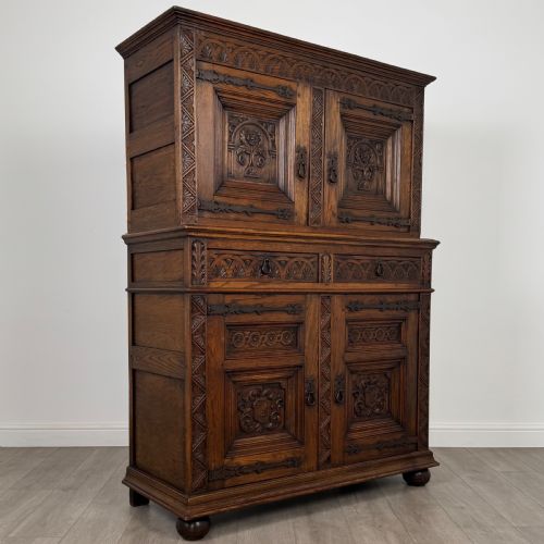 ANTIQUE 19TH CENTURY GOOD QUALITY CARVED OAK CUPBOARD - ADDITIONAL PHOTO 8