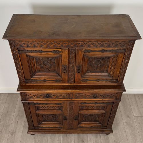 ANTIQUE 19TH CENTURY GOOD QUALITY CARVED OAK CUPBOARD - ADDITIONAL PHOTO 9