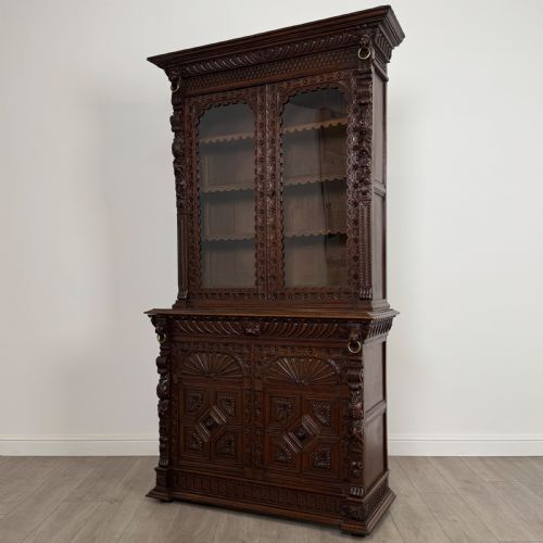 ANTIQUE 19TH CENTURY RENAISSANCE REVIVAL BOOKCASE IN OAK - ADDITIONAL PHOTO 3