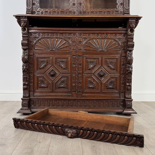 ANTIQUE 19TH CENTURY RENAISSANCE REVIVAL BOOKCASE IN OAK - ADDITIONAL PHOTO 11