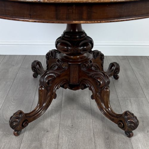 ANTIQUE 19TH CENTURY FINE QUALITY LOO TABLE IN BURR WALNUT - ADDITIONAL PHOTO 4