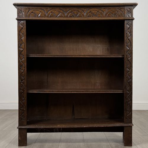 ANTIQUE 19TH CENTURY SMALL CARVED OAK BOOKCASE - ADDITIONAL PHOTO 1