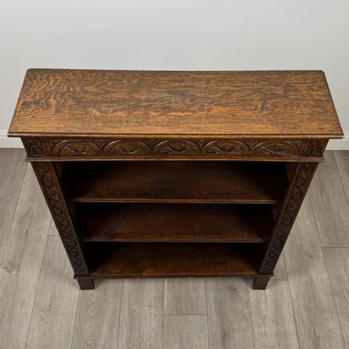 ANTIQUE 19TH CENTURY SMALL CARVED OAK BOOKCASE - ADDITIONAL PHOTO 9