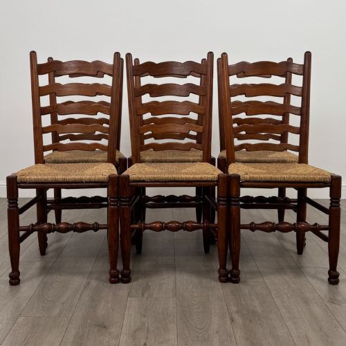 antique 20th century set of 6 oak ladder back dining chairs - CATEGORY: ANTIQUE CHAIRS - DATED EDWARDIAN