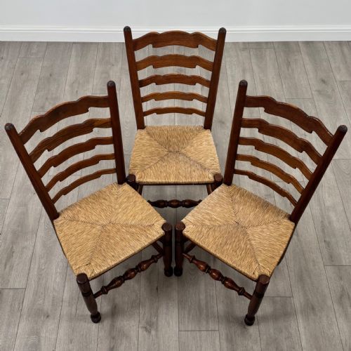 ANTIQUE 20TH CENTURY SET OF 6 OAK LADDER BACK DINING CHAIRS - ADDITIONAL PHOTO 7
