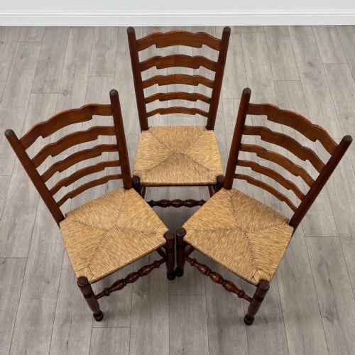 ANTIQUE 20TH CENTURY SET OF 6 OAK LADDER BACK DINING CHAIRS - ADDITIONAL PHOTO 8