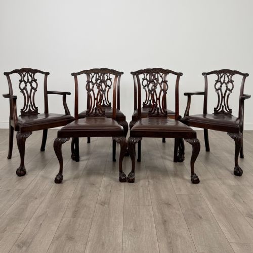 antique 19th century set of 6 chippendale style dining chairs - CATEGORY: ANTIQUE CHAIRS - DATED VICTORIAN